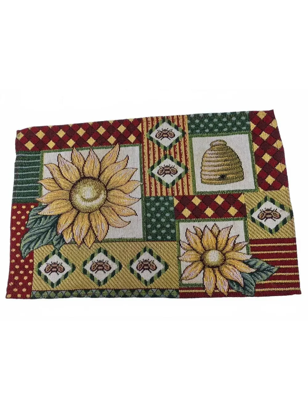 Vintage Sunflower Bee Tapestry Placemats Set of 4 Cottage Farmhouse